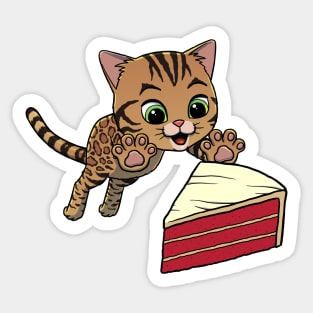 Bengal Cat excited to eat Red Velvet Cake Sticker